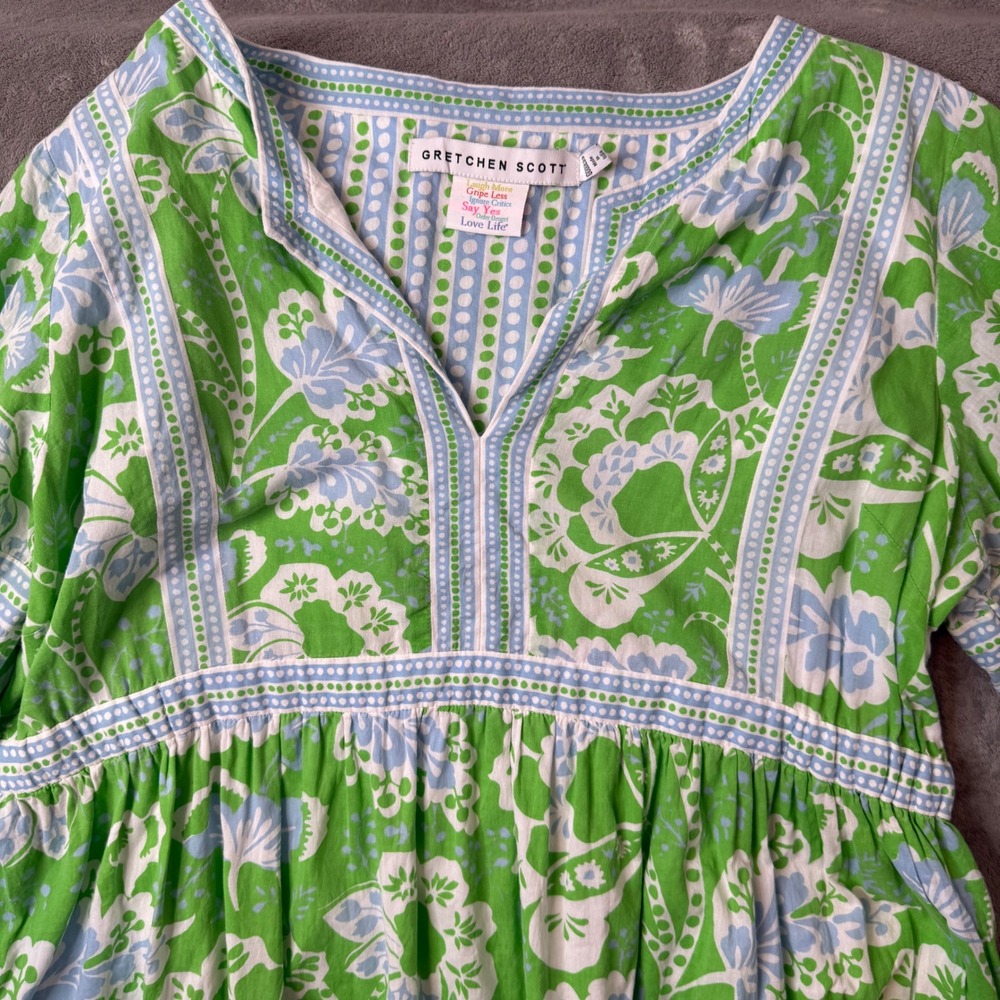Gretchen Scott Dress Size Goddess XXL Green Blue Floral Paisley Tiered Mini - Picture 5 of 14